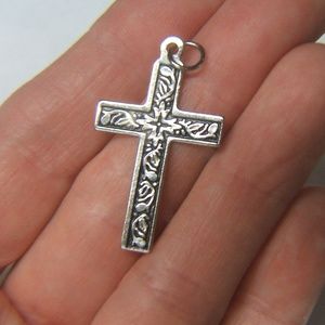 Flat Silver Tone Cross Filigree Design Pendant